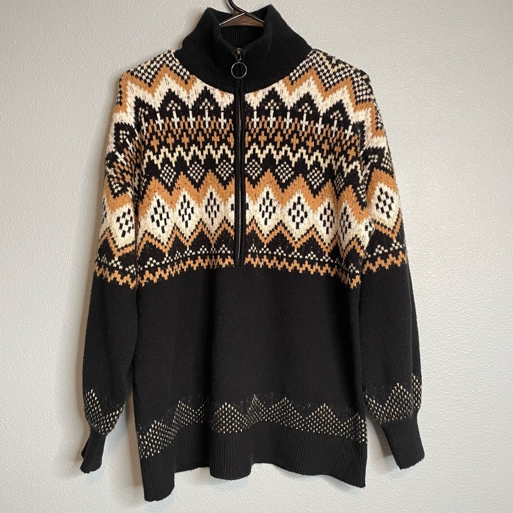 LOFT Fair Isle Half Zip Tunic Sweater - Picture 2 of 10